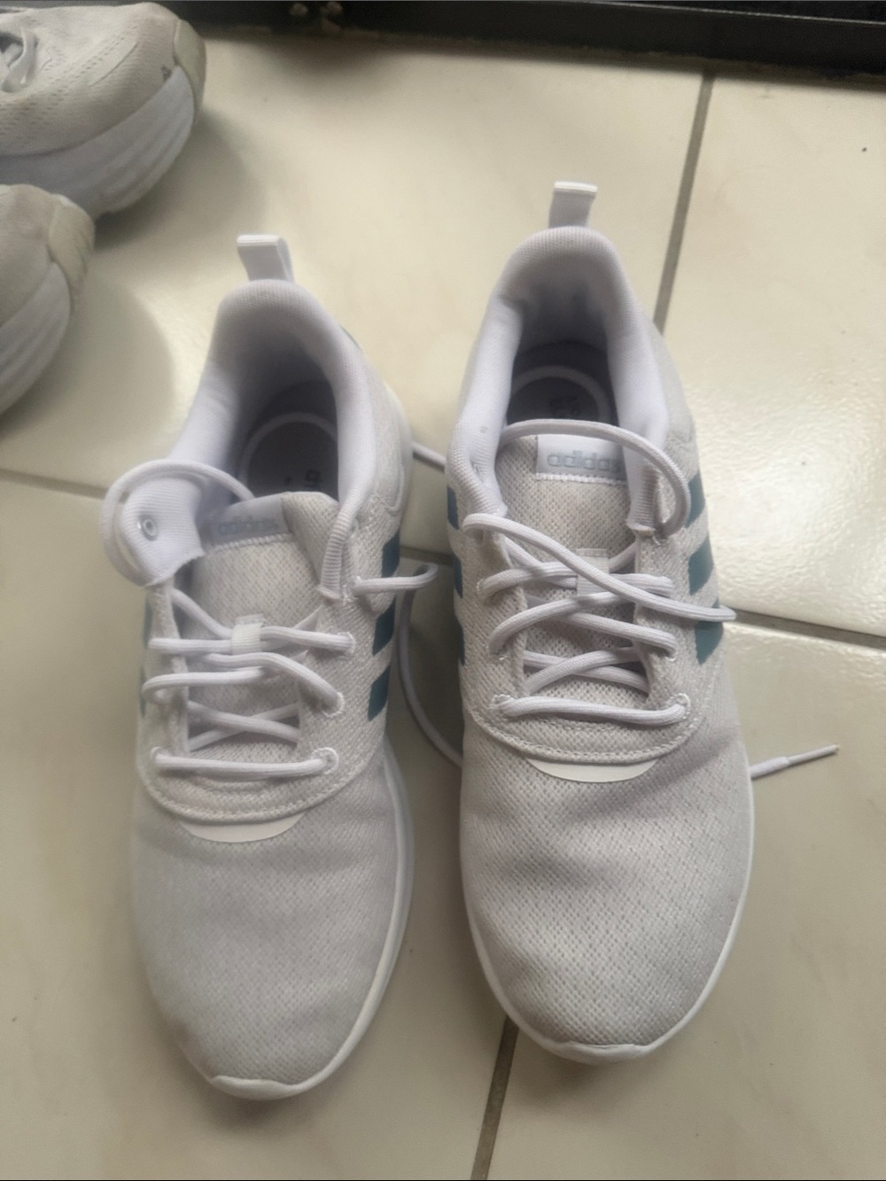 adidas Kids White Sneakers with Teal Accent Stripes